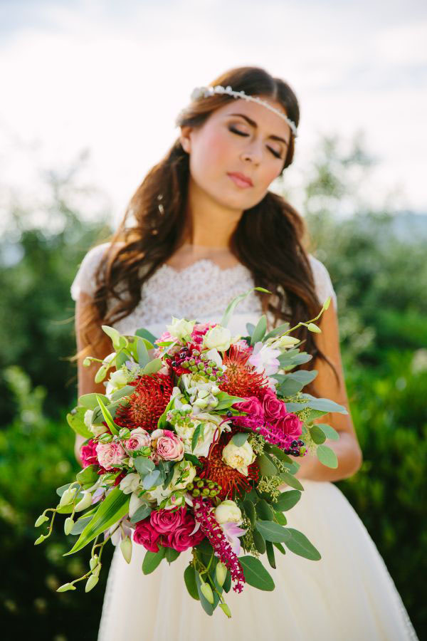 bouquet autunnale rosso, rosa e fucsia
